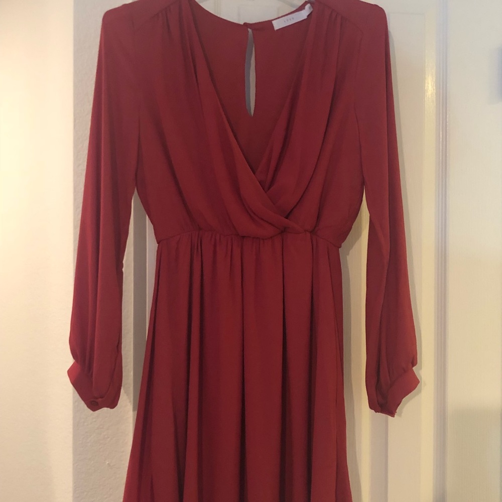 Low cut red flowy dress